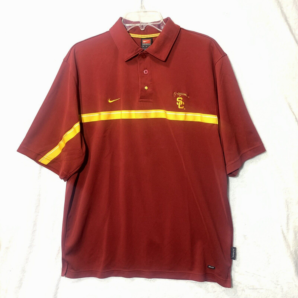 USC Trojans Nike Dri Fit Polo Shirt Men's Size M Short Sleeves Cardinal Gold